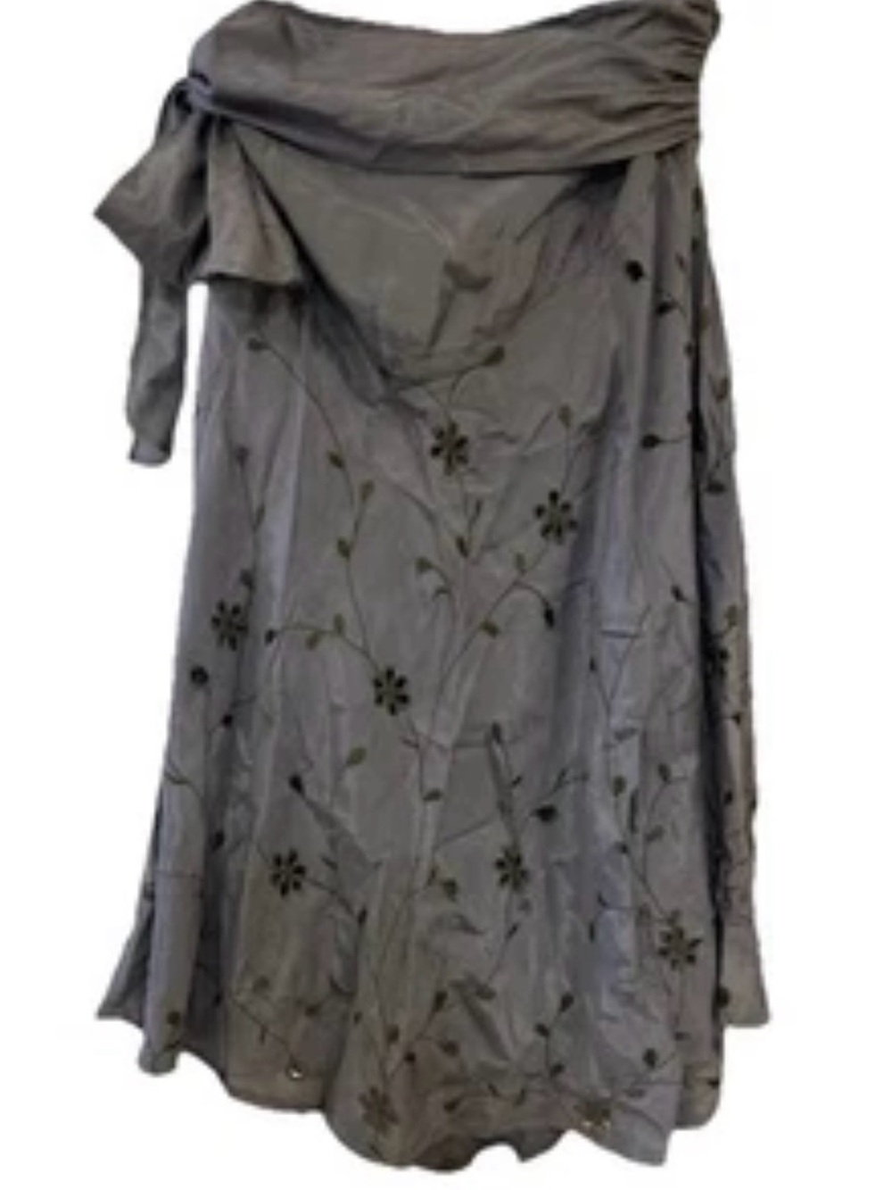 La Redoute Gray Embroidered A-Line Skirt Overlay Tie Detail - Picture 4 of 11